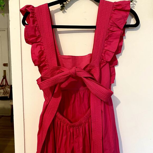 Self-Portrait Fuschia Cotton Poplin Maxi Dress Tiered Ruffle Long Sleeveless 2 - Picture 6 of 14